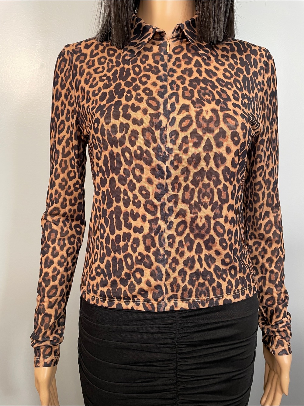 Fashion Nova Leopard Print Button-Up Blouse in Brown and Black